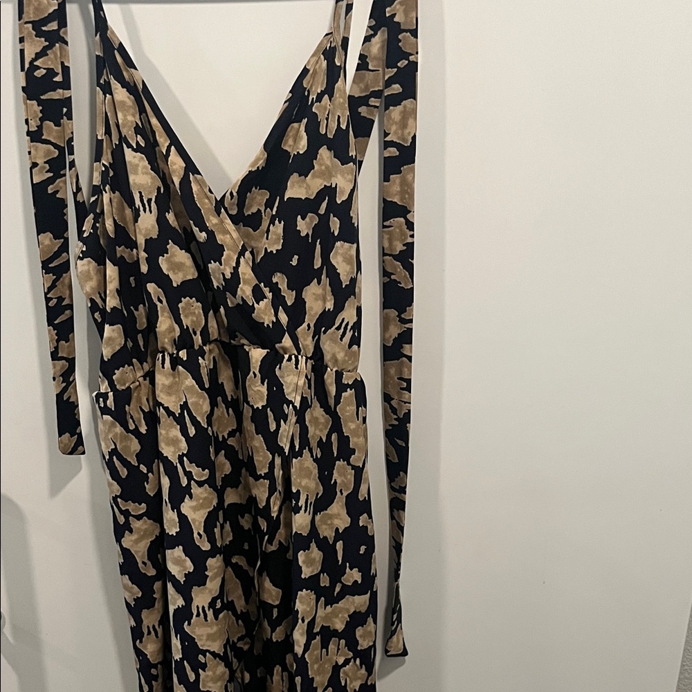 Navy and Tan Patterned long Dress